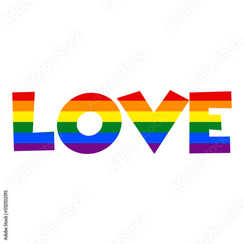 Banner con texto manuscrito Love con bandera lgbt. Color arco iris. Vector para evento del mes del orgullo. Logo orgullo gay