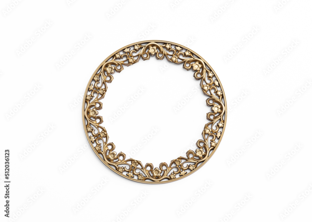 Obraz premium round golden vintage frame isolated on white background