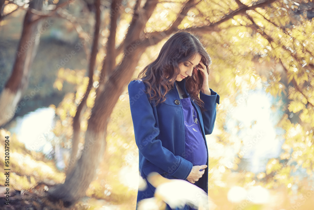 Pregnant woman on a walk in the park Pregnant woman on a walk in the park