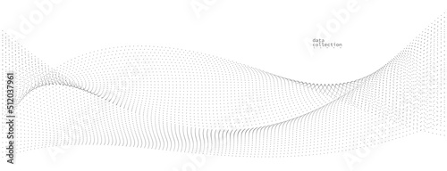 Grey airy particles flow vector design, abstract background with wave of flowing dots array, digital futuristic illustration, nano technology theme.
