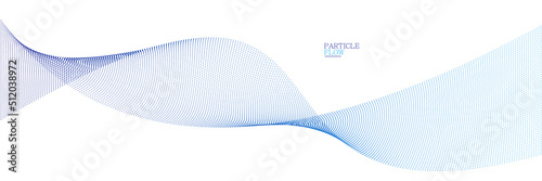 Blue dots in motion vector abstract background, particles array wavy flow, curve lines of points in movement, technology and science illustration.