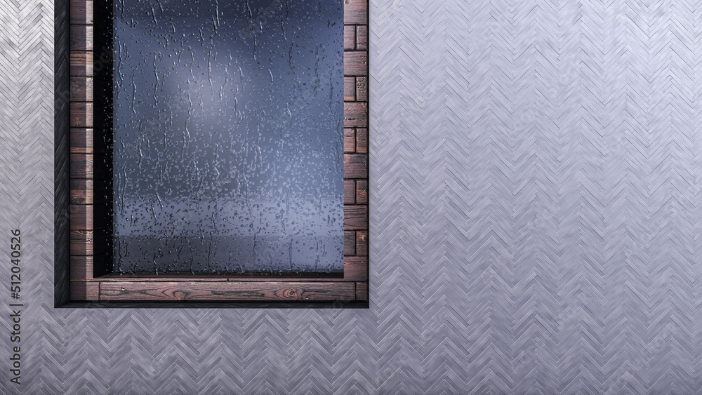 Fototapeta premium Glass window with rain drops isolated on wall 3d rendering