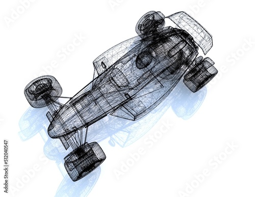 wireframe of race car concept line art 3d illustration