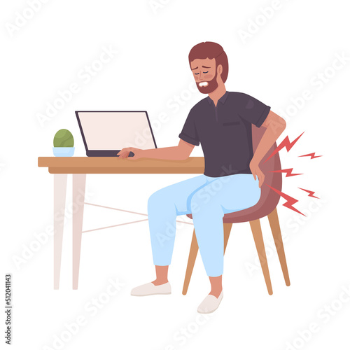 Bearded man with pinched nerves in lower back semi flat color vector character. Editable figure. Full body person on white. Simple cartoon style illustration for web graphic design and animation