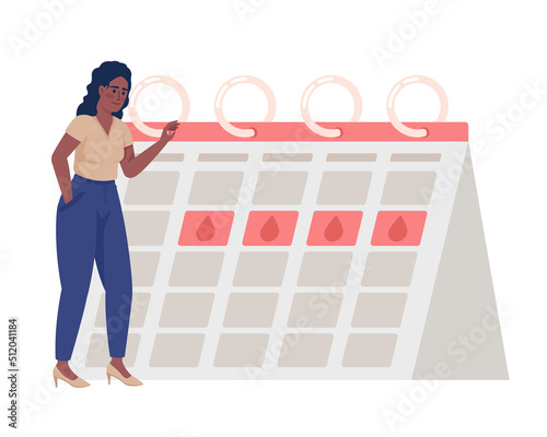 Happy woman with regular periods semi flat color vector character. Editable figure. Simple cartoon style illustration for web graphic design and animation. Nerko One Regular, Quicksand fonts used