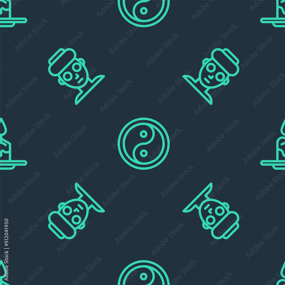 Set line Yin Yang, Facial cosmetic mask and Aroma candle on seamless pattern. Vector Set line Yin Yang, Facial cosmetic mask and Aroma candle on seamless pattern. Vector