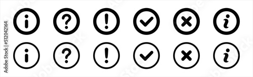 Exclamation mark icons set, info, information, quest, question, Check mark, symbol, buttons, vector illustration