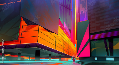 drawn bright city of the future in cyberpunk style