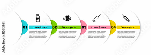 Set line Medical vial, ampoule, Gene editing, Syringe and . Business infographic template. Vector