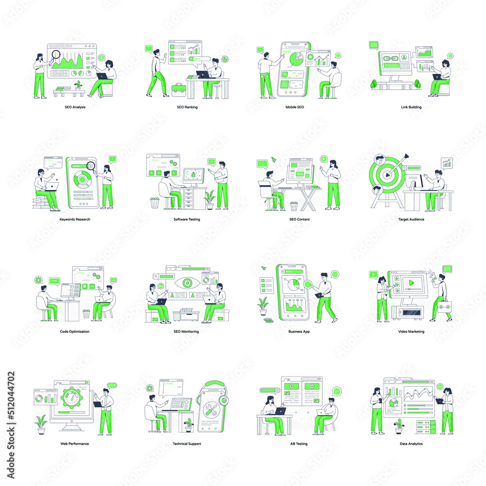 Collection of SEO Flat Illustrations Collection of SEO Flat Illustrations