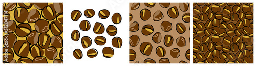 Roasted sweet chestnut clipart and background. Traditional winter snack, Christmas street food, delicious nut seamless pattern for product packaging print. Hand drawn repeat vector design in abstract 