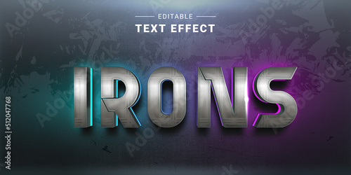 Editable 3D Glowing Metallic Text Effect. Iron Steel Theme