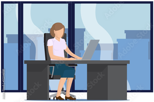 Workplace of woman with digital pc. Office worker sitting at table with modern device, businesswoman and technology. Female employee sitting at desk and using gadget for work or studying