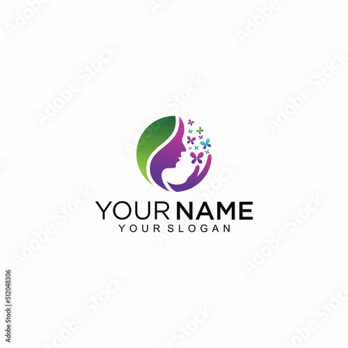 Woman face on a flower petal. Abstract design concept for beauty salon, massage, cosmetic and spa. Female logo design template vector © Rens