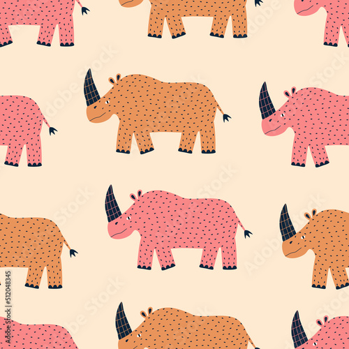 Obraz na plátně Cute colorful rhinos hand drawn vector illustration