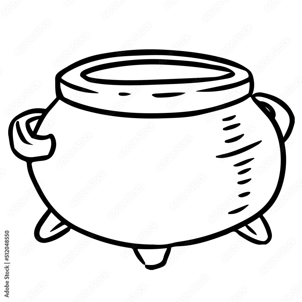 Magic cauldron doodle sketch. Hand drawn wiccan design. Alchemy, potions symbol Magic cauldron doodle sketch. Hand drawn wiccan design. Alchemy, potions symbol