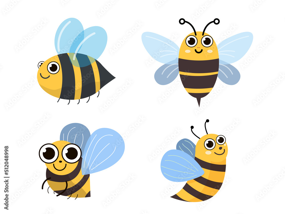 Cute funny Bee character . Flat illustration of honey element for web design vector illustrator