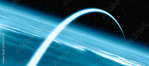 Fototapeta Naklejka Na Ścianę i Meble -  Long Exposure Night Time Rocket Launch - Planet Earth with a spectacular sunset 