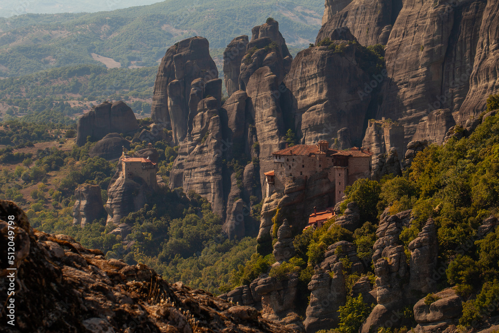 Beautiful landscape with rock formations and monastery at Meteora, Trikala region Meteora Kalabaka Greece