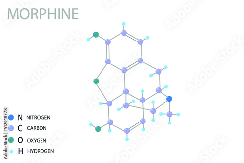 Tableau sur toile Morphine molecular skeletal 3D chemical formula.