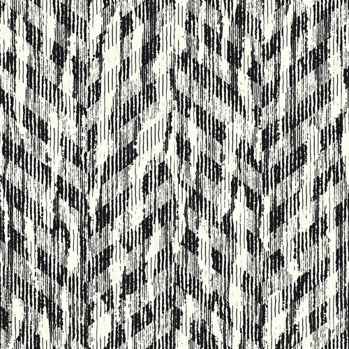 Monochrome Wood Grain Textured Distressed Chevron Pattern