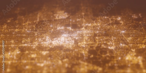 Street lights map of Naperville (Illinois, USA) with tilt-shift effect, view from north. Imitation of macro shot with blurred background. 3d render, selective focus photo