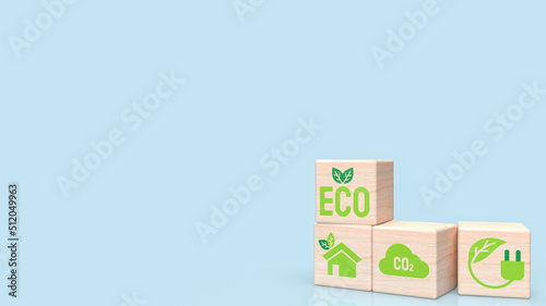 The wood brick on blue background for eco or ecological concept 3d rendering