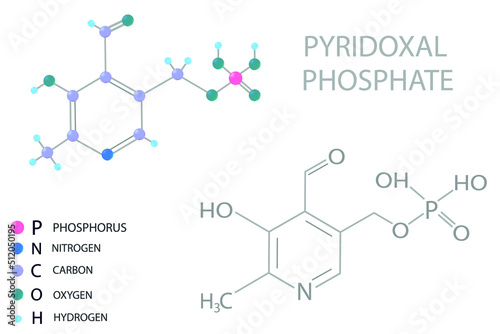  Pyridoxal phosphate molecular skeletal 3D chemical formula.	