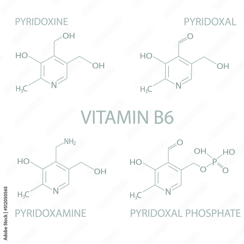 Vitamin B6 molecular skeletal chemical formula. Vitamin B6 molecular skeletal chemical formula.