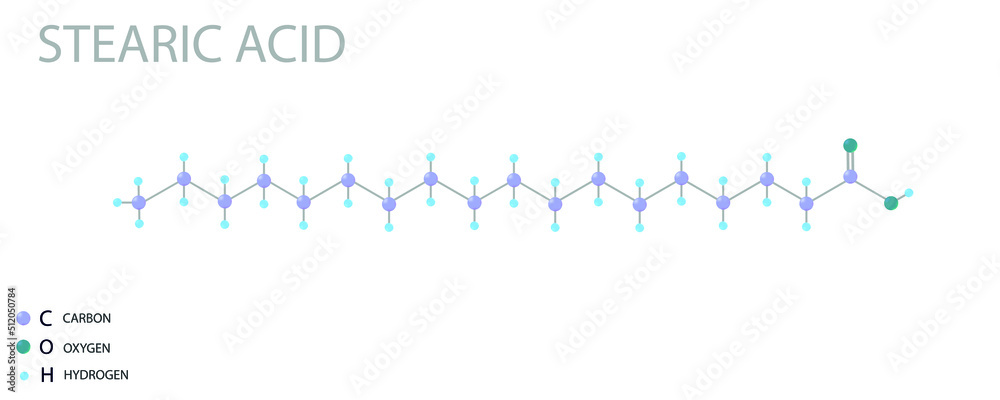 Stearic acid  molecular skeletal 3D chemical formula.	