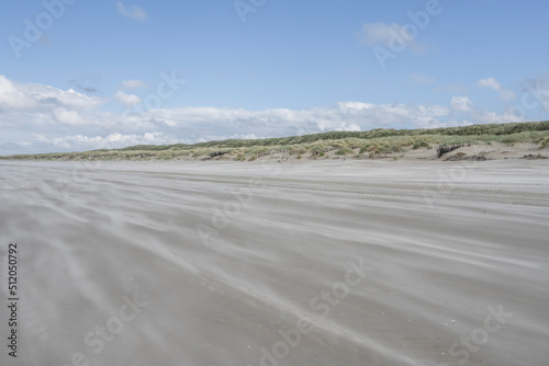 Germany, Lower Saxony, Juist, Empty beach in summer with dunes in background photo