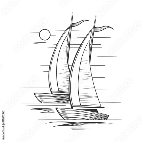 Two yacht floats in the ocean vector illustration