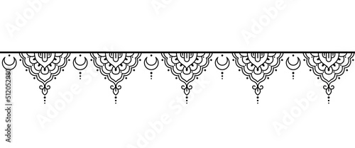 Seamless border pattern for Mehndi, Henna drawing and tattoo. Decoration in ethnic oriental, Indian style. Decorative pattern in ethnic oriental style. Outline hand draw vector illustration. photo