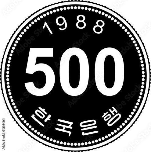 korean illustration coin 500 won black design handmade silhouette