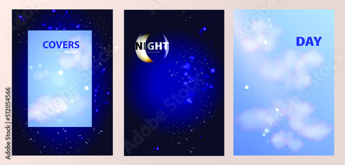 set of abstract backgrounds, Day and Night, with clouds and stars