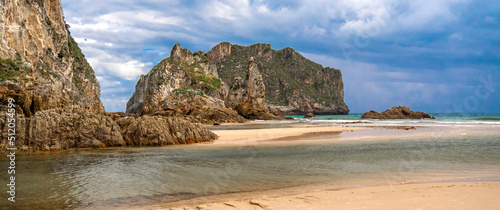 Coastline and Cliffs, Beach of La Franca, Protrected Landscape of the Oriental Coast of Asturias, La Franca, Ribadeveva, Asturias, Spain, Europe