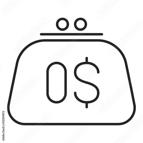 Icon of an empty wallet vector isolated. Line symbol of wallet, 0 dollars inside. Concept of poverty and bankruptcy. Idea of global crisis and economic recession.