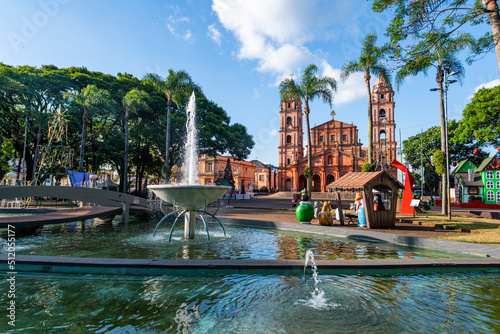 Square Pinheiro Machado in front of the Angelopolitan Cathedral, Santo Angelo, Rio Grande do Sul, Brazil photo
