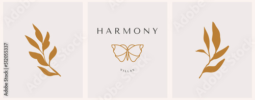 Vector butterfly abstract modern logo design templates in trendy linear style in golden colors - luxury and jewelry concepts for exclusive services and products, beauty and spa industry