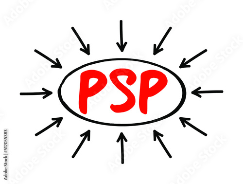 PSP Profit Sharing Plan - type of plan that gives employers flexibility in designing key features, acronym text concept with arrows