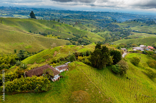 Aerial of Filandia, UNESCO World Heritage Site, Coffee Cultural Landscape, Quindio photo