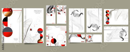Poster design Japanese style templates set invitations to lines abstract background for book cover texture brochure