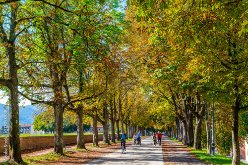 Path along the city walls (Le Mura), Lucca, Tuscany, Italy