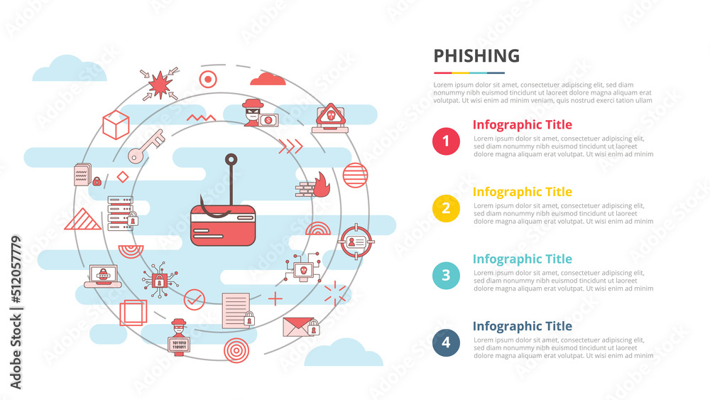phishing concept for infographic template banner with four point list information phishing concept for infographic template banner with four point list information