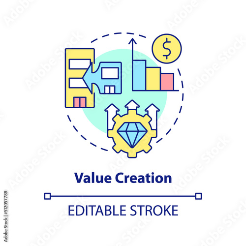 Value creation concept icon. Cost and revenue synergy. Motive for merger abstract idea thin line illustration. Isolated outline drawing. Editable stroke. Arial, Myriad Pro-Bold fonts used
