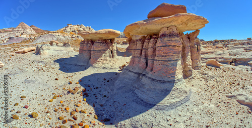 Three hoodoos in a triangular formation in Devil's Playground called the Unholy Trinity, Petrified Forest National Park, Arizona photo
