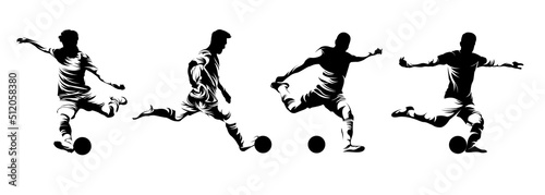 Obraz na plátne Vector set silhouettes of Soccer player kicking ball, abstract isolated vector s