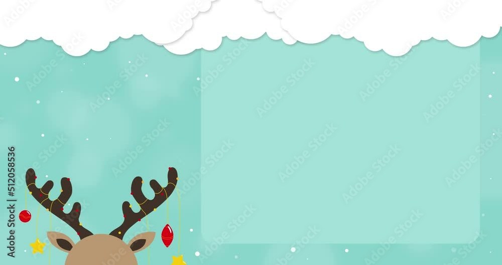 Petit renne de noël. Carte de vœux de noël mignonne. Animation vectorielle avec fond bleu et emplacement personnalisable pour mettre votre propre texte. Joyeux Noël et bonne année