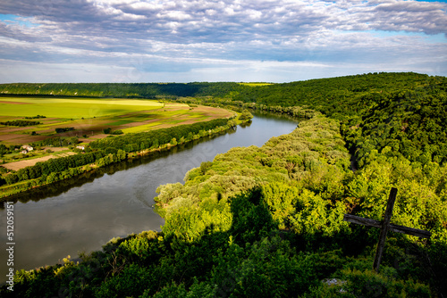 View of the Dniestr River and Ukraine from Soroca, Moldova photo
