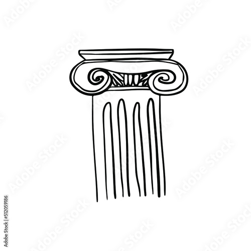 Black lined hand drawn Ancient Greece column illustration isolated on white background